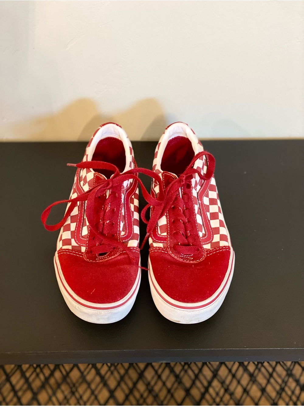 Vans Old Skool Kids Red and White Checkered Lace-Up Sneakers